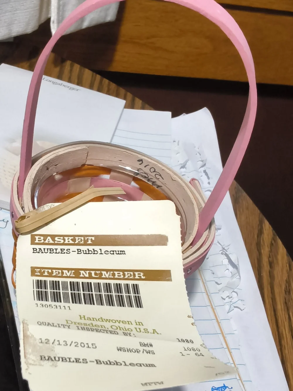 Longaberger Pink and Brown Woven Handle Basket